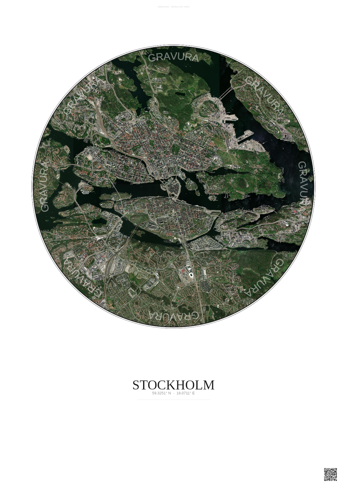Affiche Stockholm – Poster vue satellite | Gravura – Fond clair