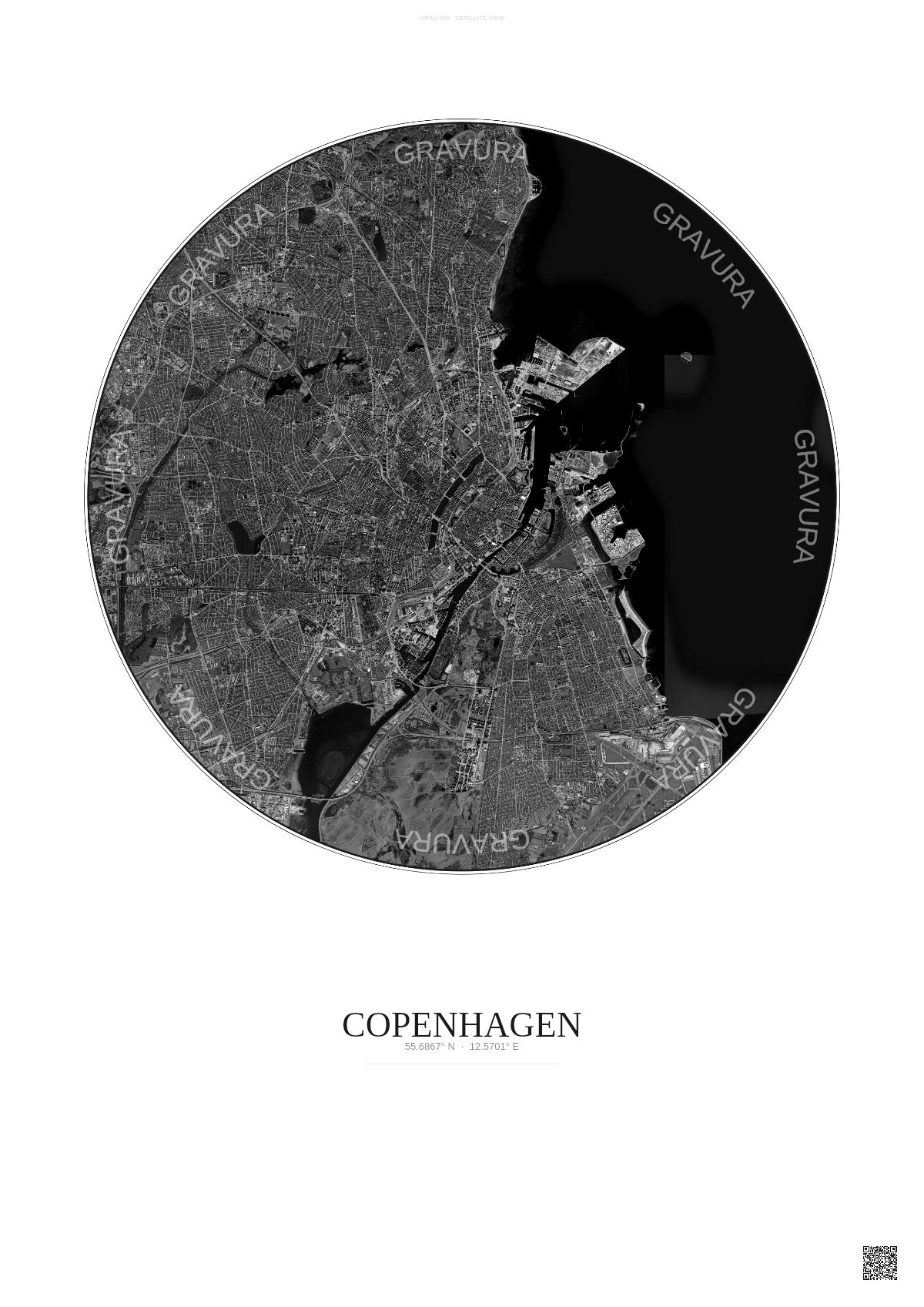 Affiche Copenhagen – Poster vue satellite | Gravura – Fond clair