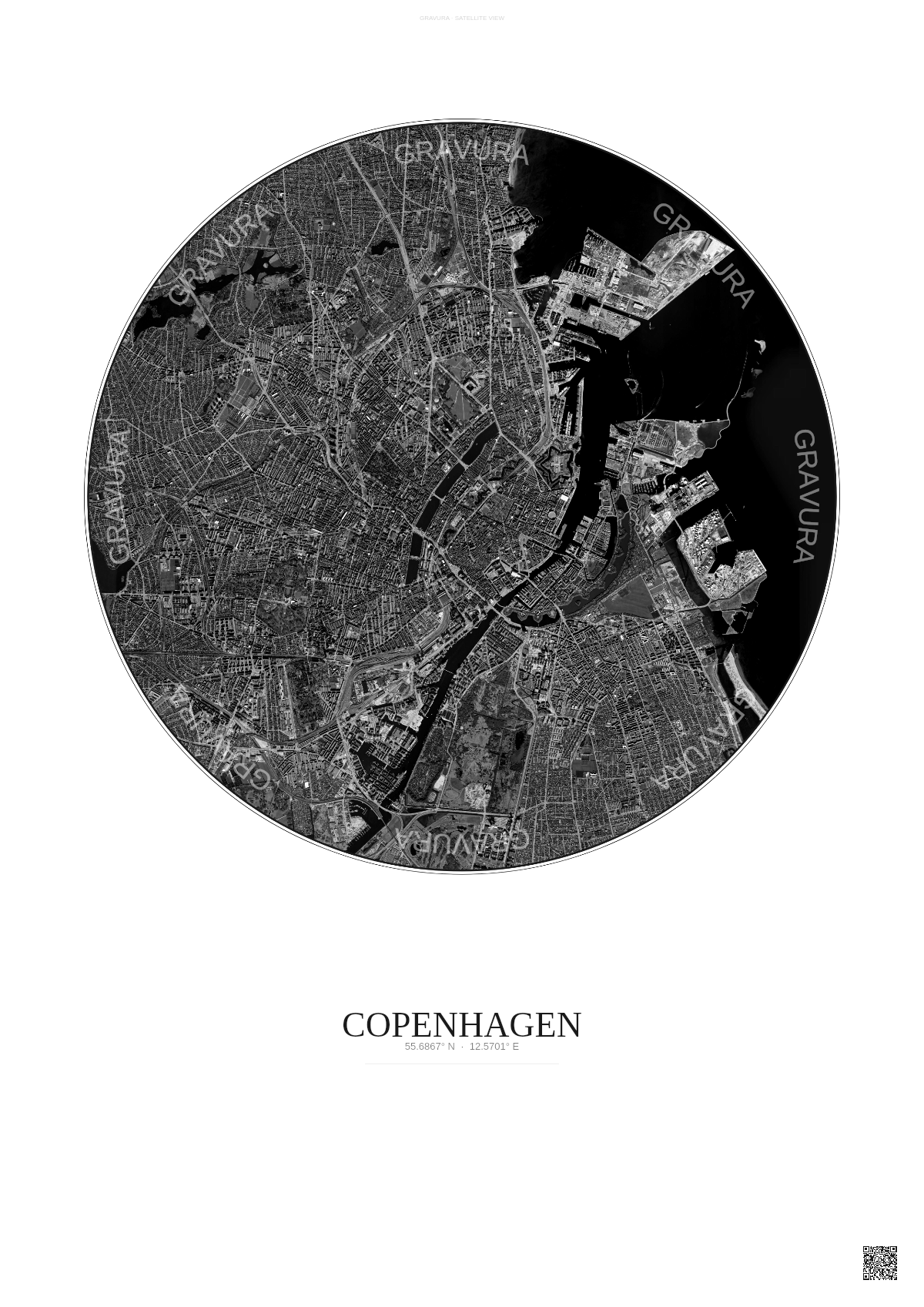 Affiche Copenhagen – Poster vue satellite | Gravura – Fond clair