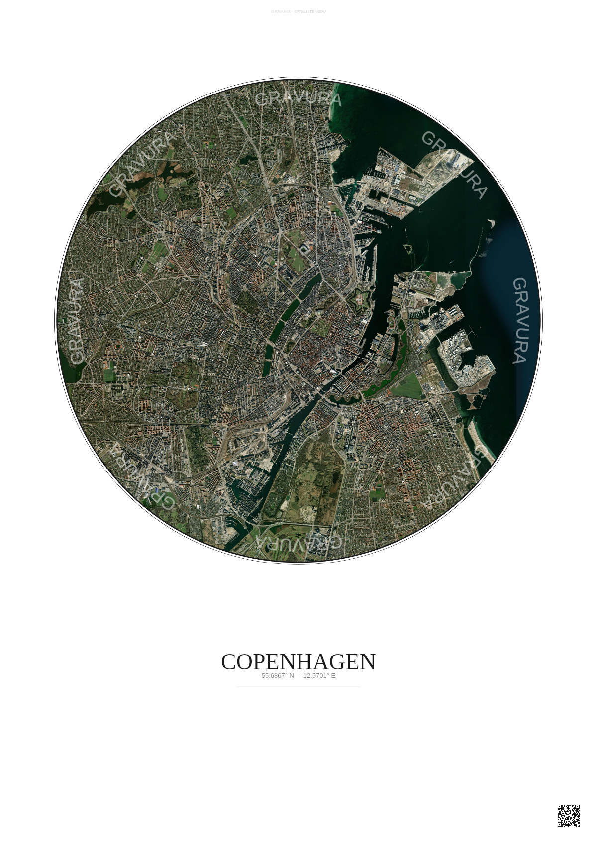 Affiche Copenhagen – Poster vue satellite | Gravura – Fond clair