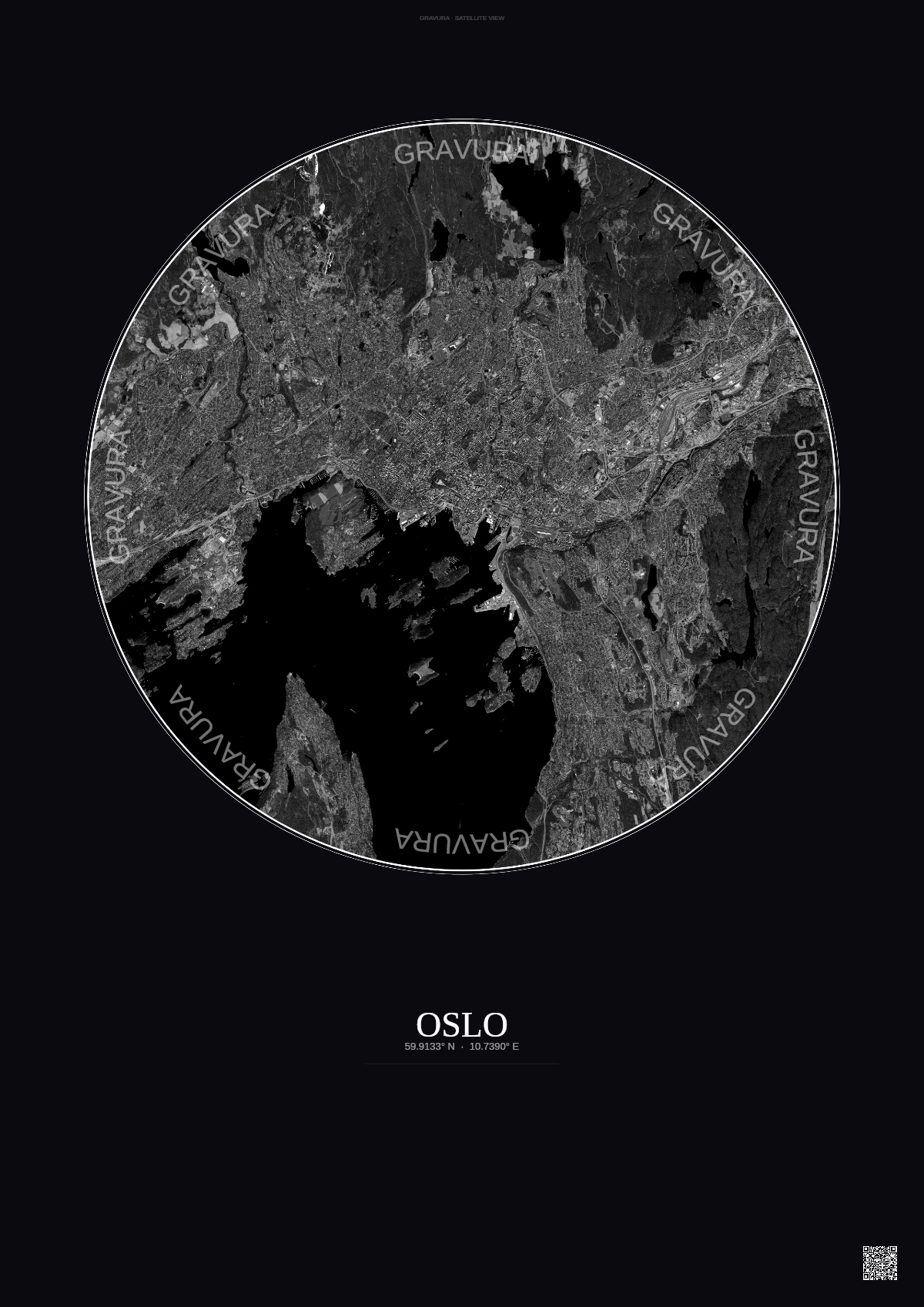 Affiche Oslo – Poster vue satellite | Gravura – Fond foncé