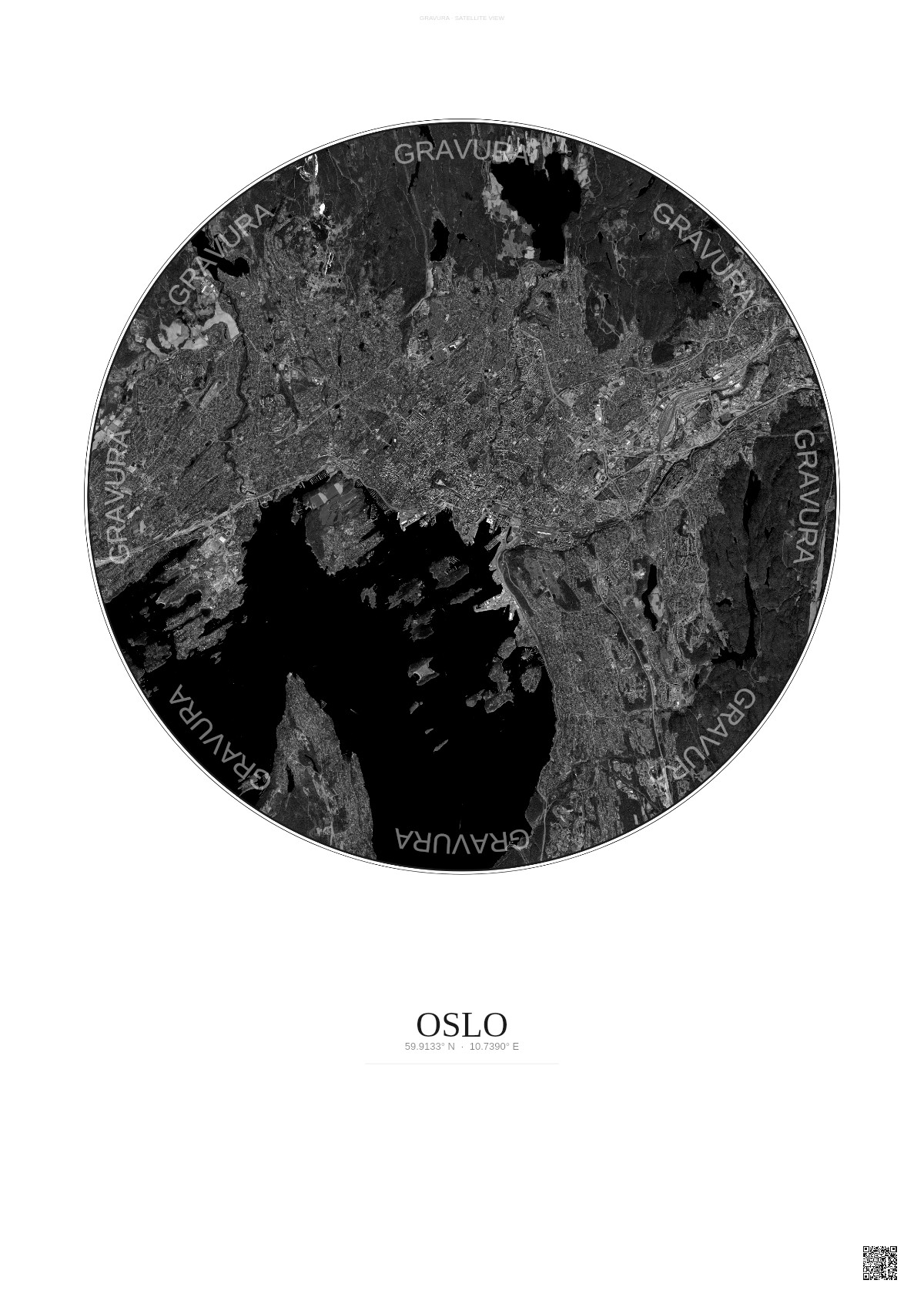 Affiche Oslo – Poster vue satellite | Gravura – Fond clair