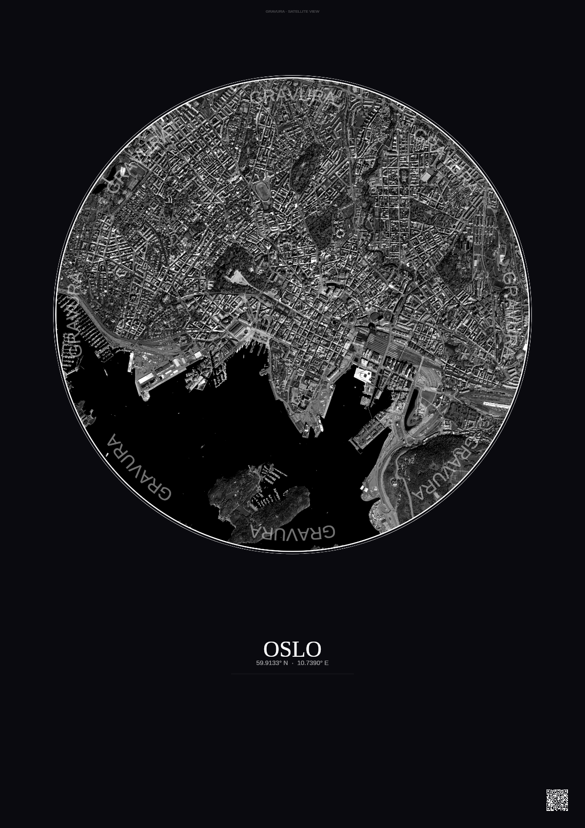 Affiche Oslo – Poster vue satellite | Gravura – Fond foncé