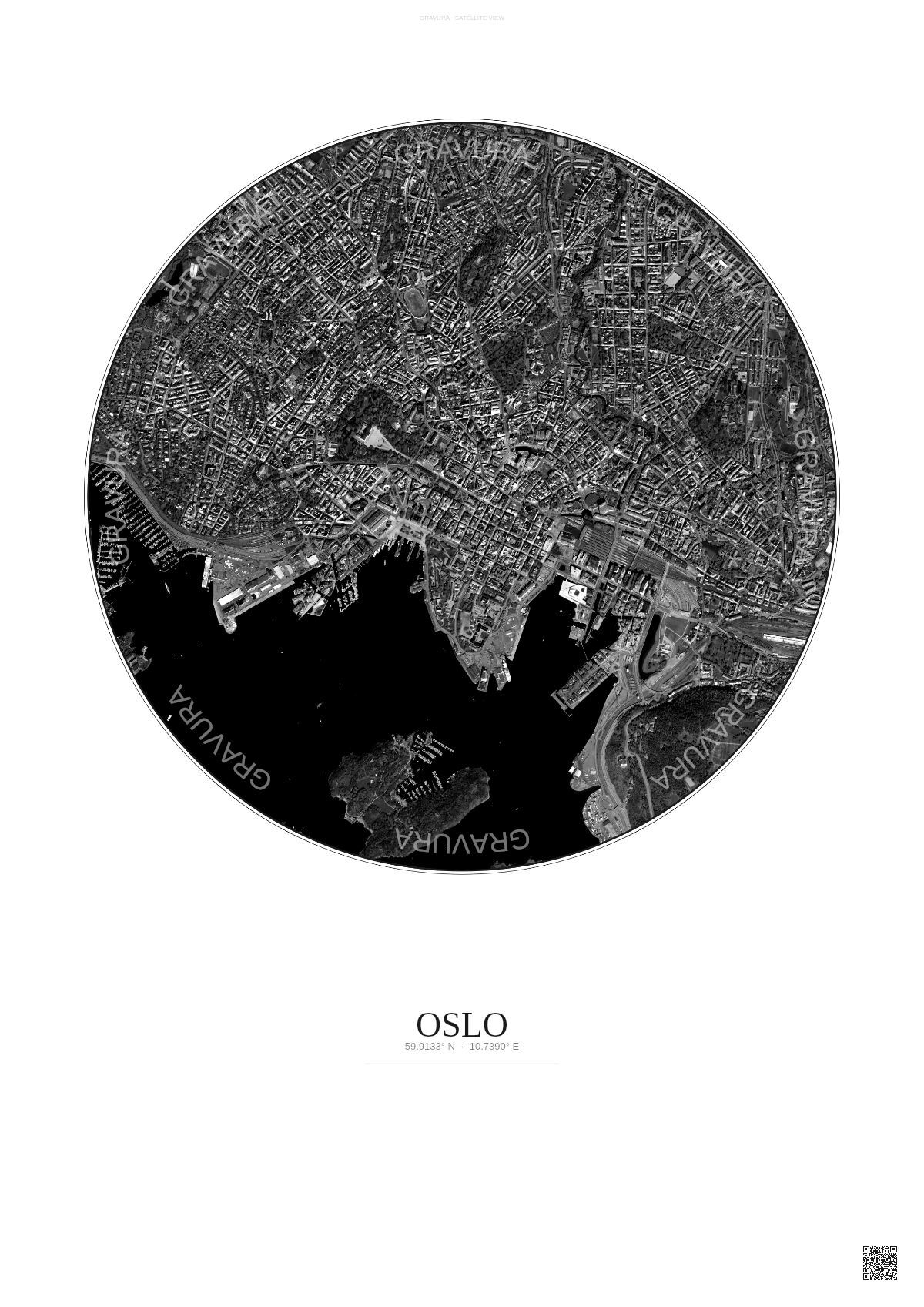 Affiche Oslo – Poster vue satellite | Gravura – Fond clair