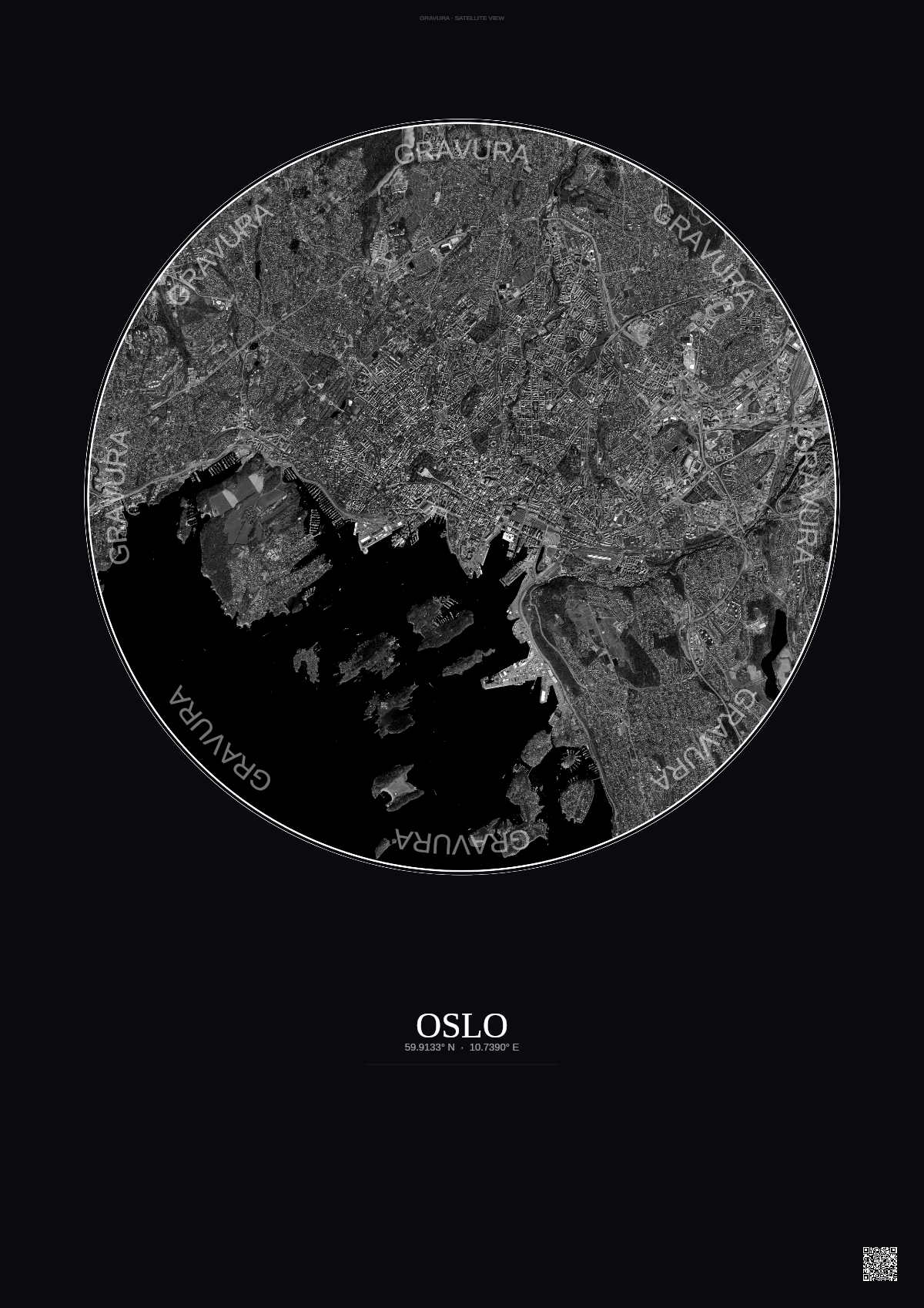 Affiche Oslo – Poster vue satellite | Gravura – Fond foncé