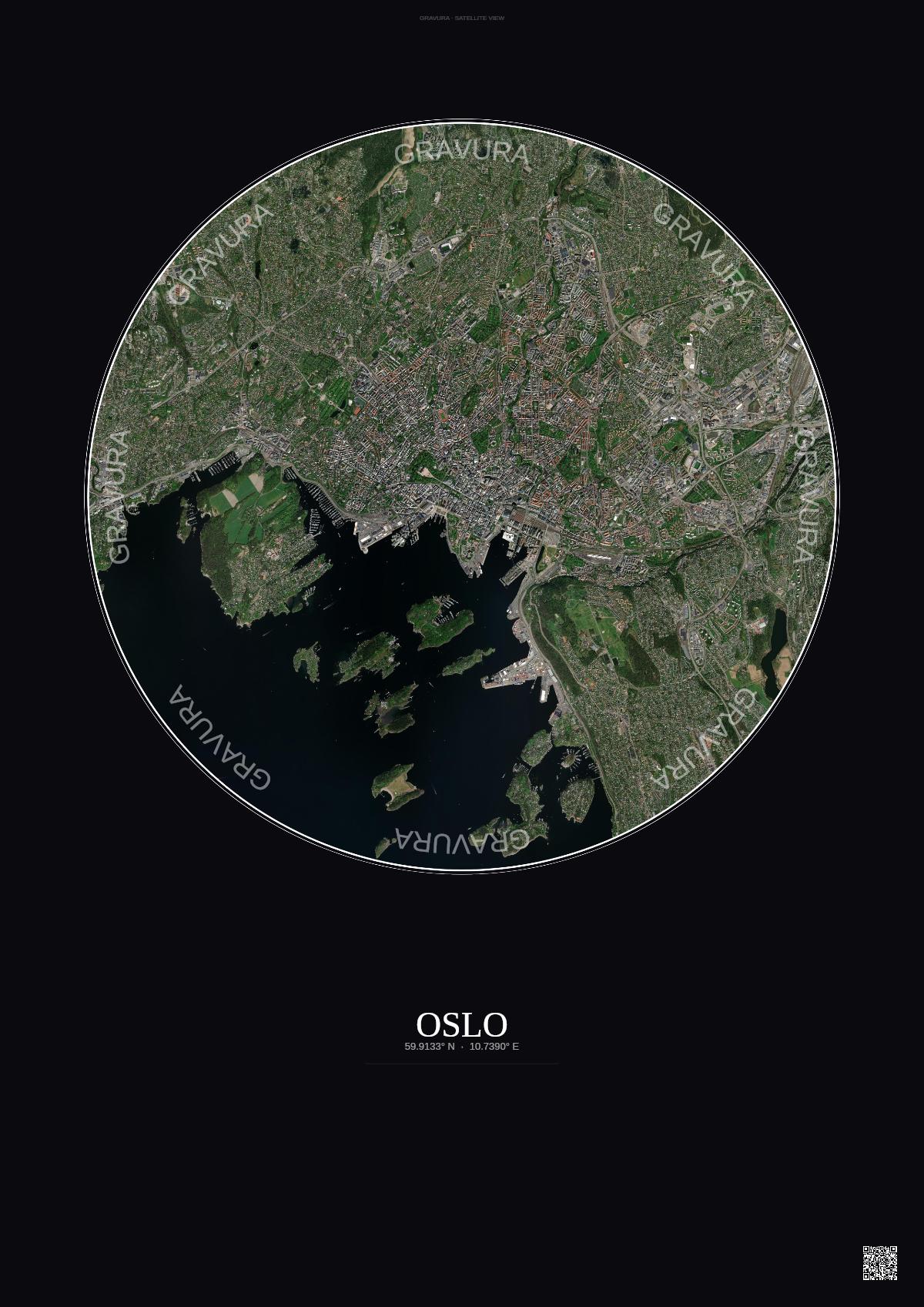 Affiche Oslo – Poster vue satellite | Gravura – Fond foncé