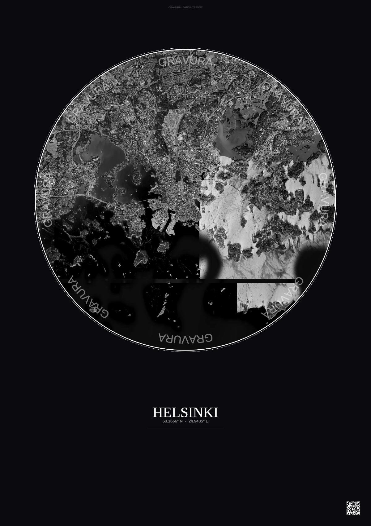 Affiche Helsinki – Poster vue satellite | Gravura – Fond foncé