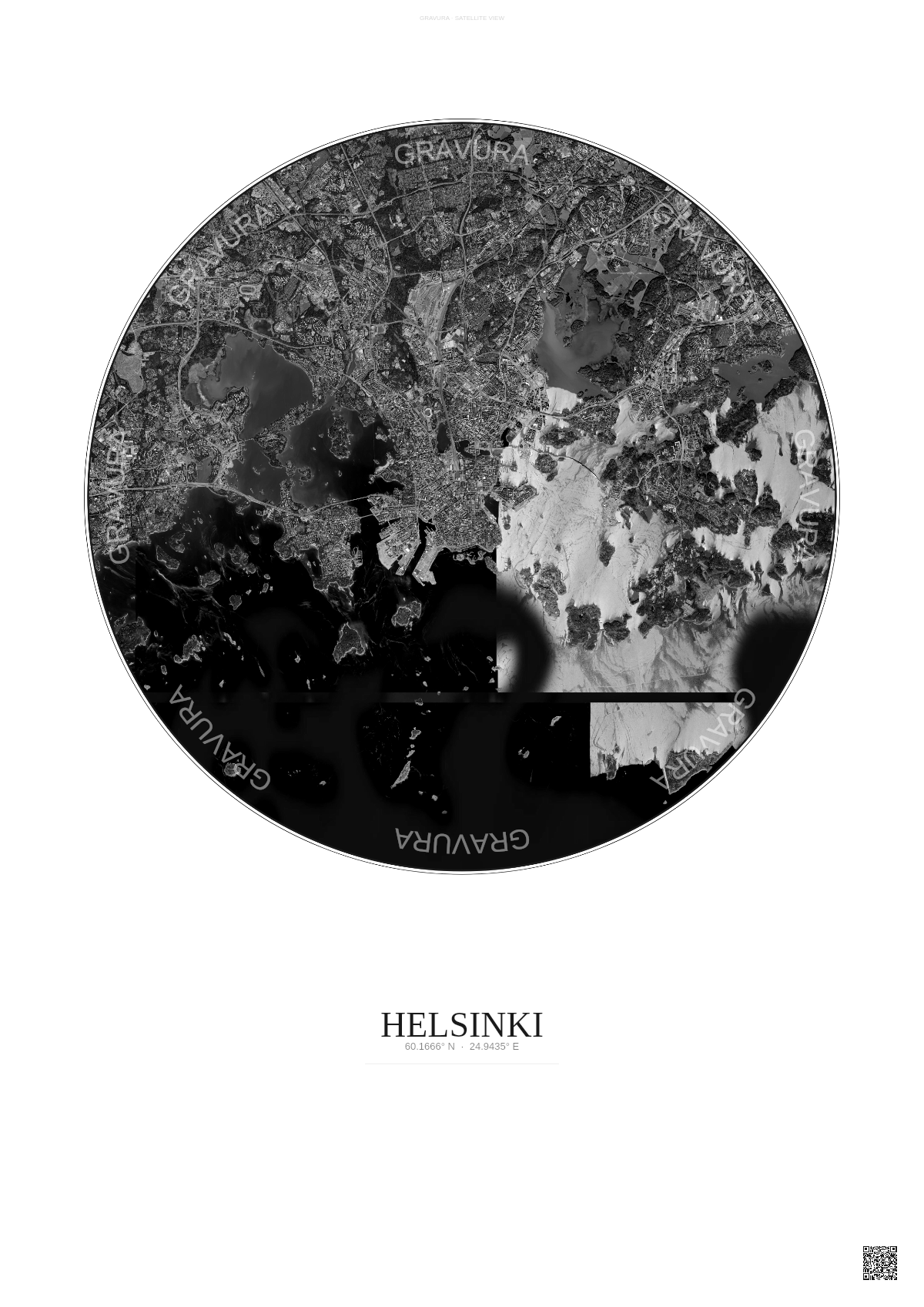 Affiche Helsinki – Poster vue satellite | Gravura – Fond clair