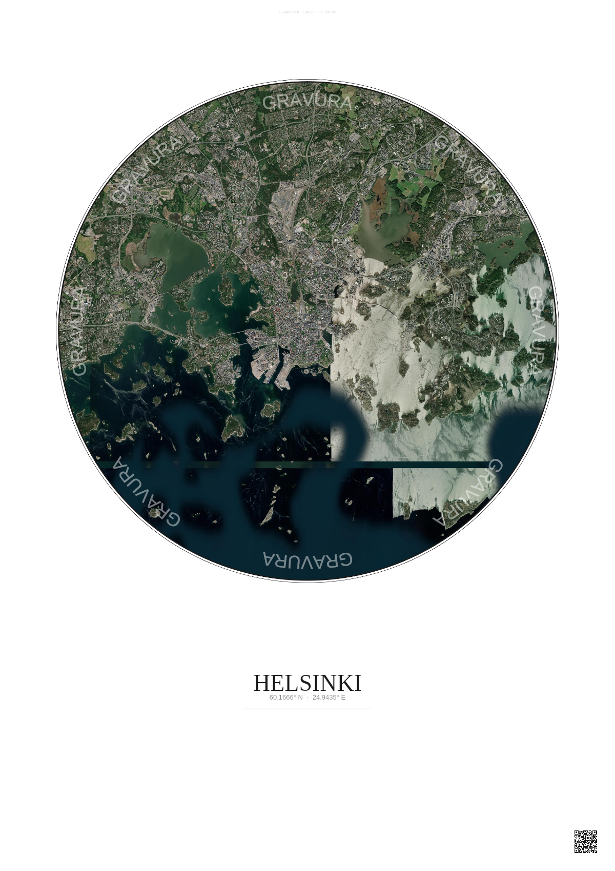 Affiche Helsinki – Poster vue satellite | Gravura – Fond clair