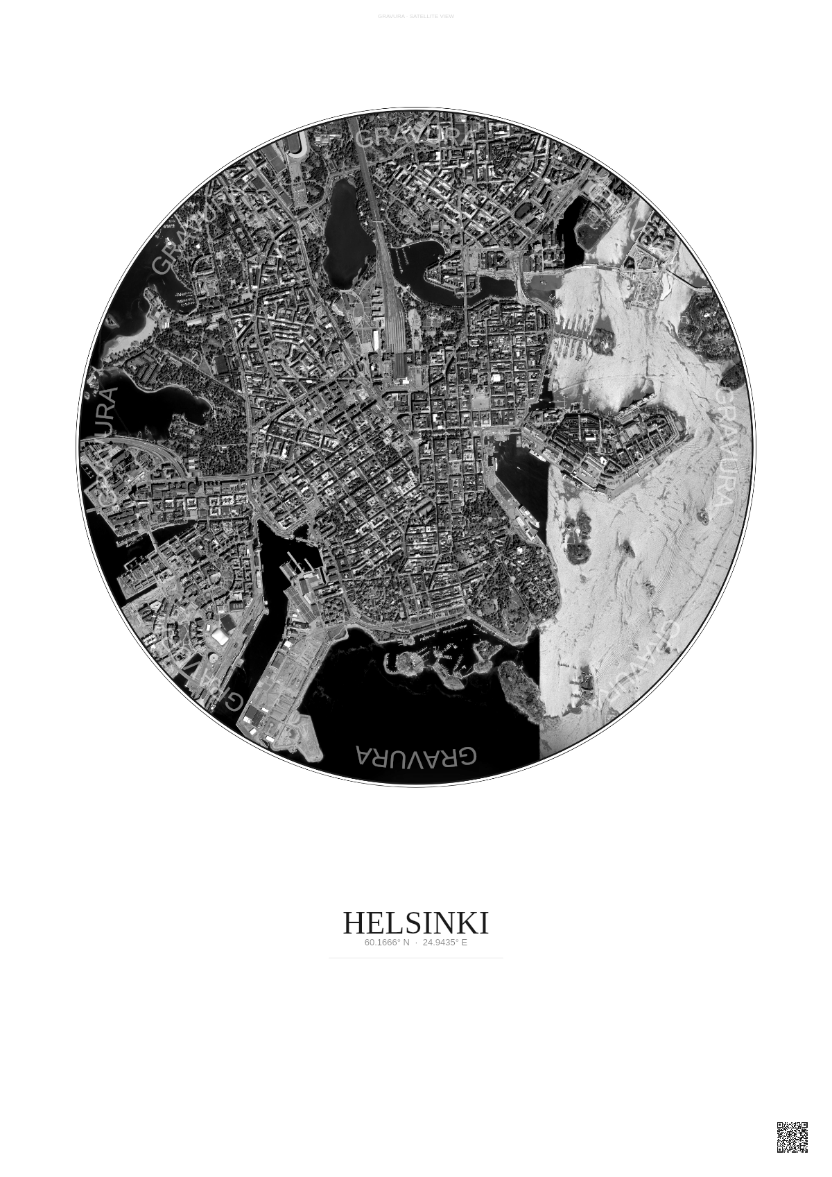 Affiche Helsinki – Poster vue satellite | Gravura – Fond clair
