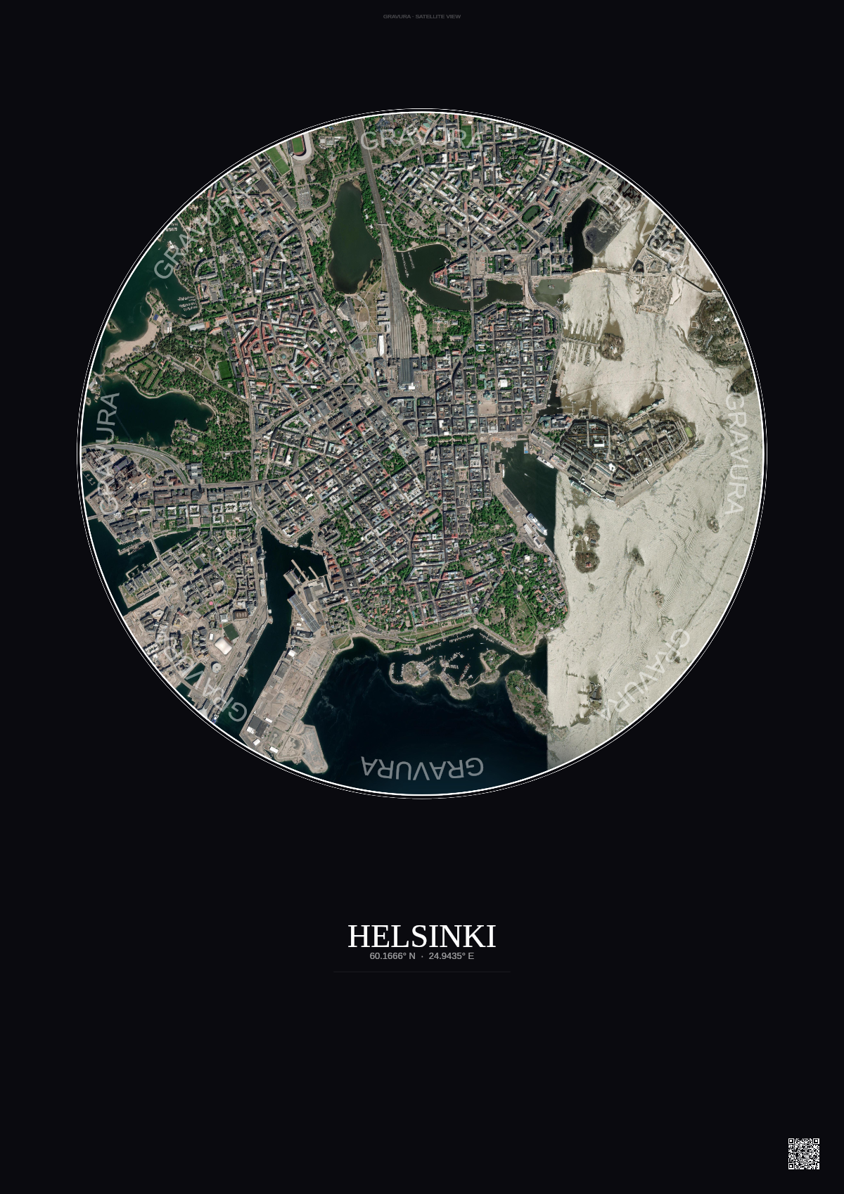 Affiche Helsinki – Poster vue satellite | Gravura – Fond foncé