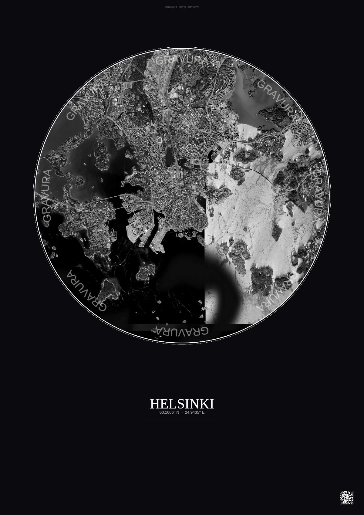 Affiche Helsinki – Poster vue satellite | Gravura – Fond foncé