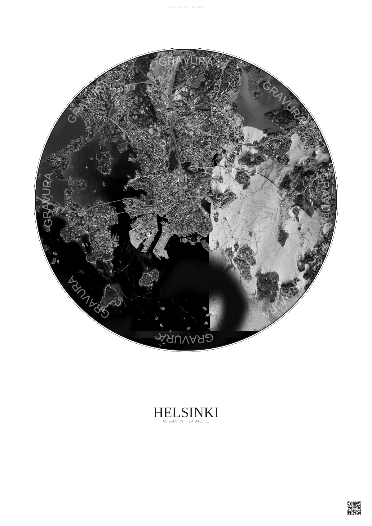Affiche Helsinki – Poster vue satellite | Gravura – Fond clair