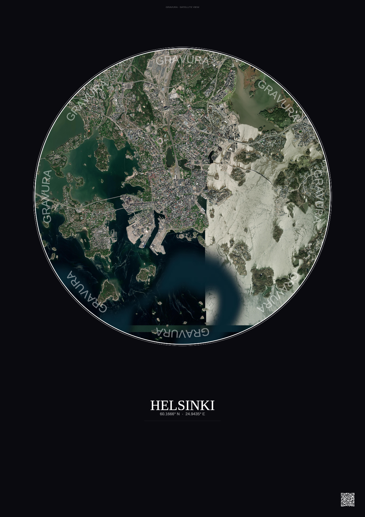 Affiche Helsinki – Poster vue satellite | Gravura – Fond foncé