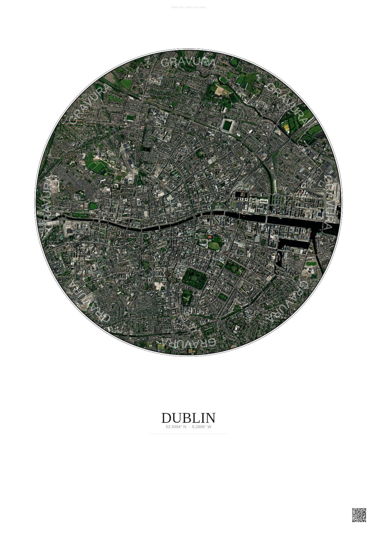 Affiche Dublin – Poster vue satellite | Gravura – Fond clair