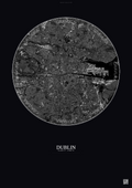 Affiche Dublin – Poster vue satellite | Gravura – Fond foncé