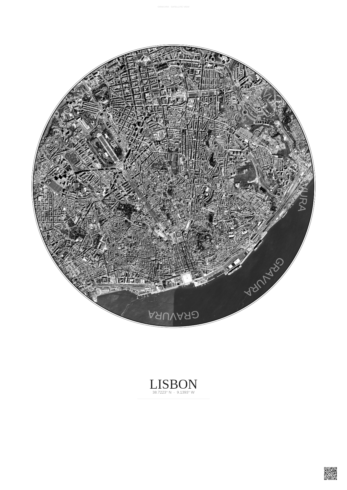 Affiche Lisbon – Poster vue satellite | Gravura – Fond clair