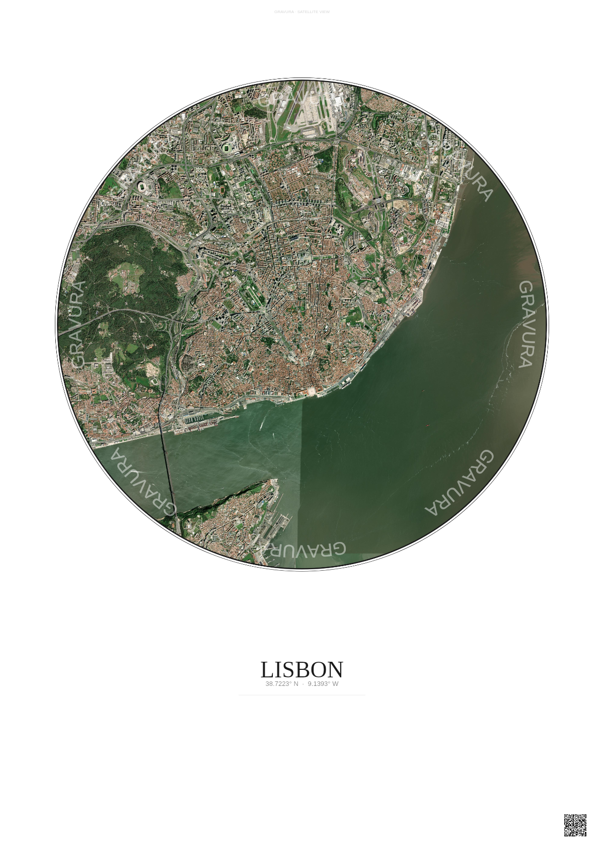 Affiche Lisbon – Poster vue satellite | Gravura – Fond clair