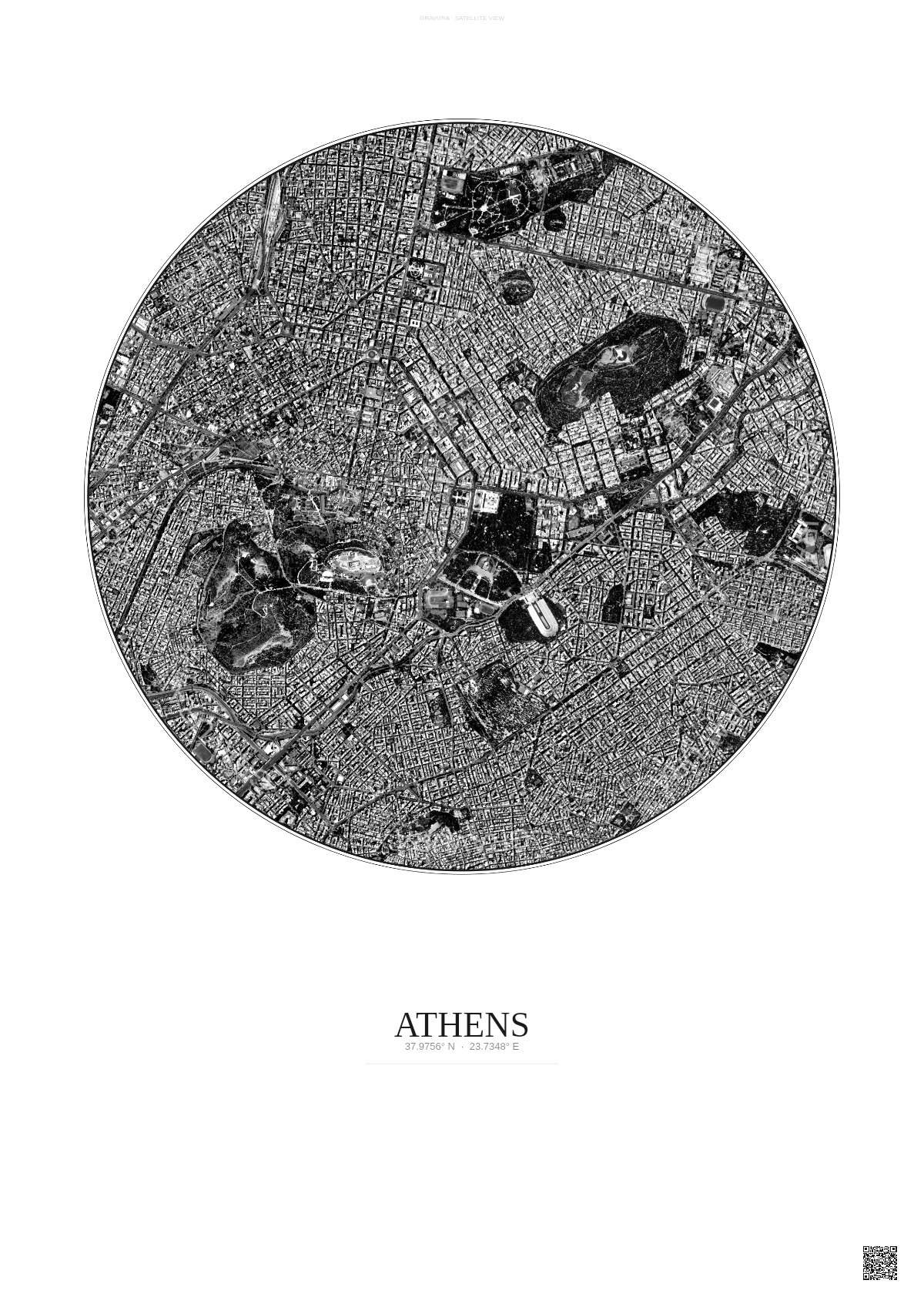 Affiche Athens – Poster vue satellite | Gravura – Fond clair