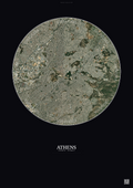 Affiche Athens – Poster vue satellite | Gravura – Fond foncé