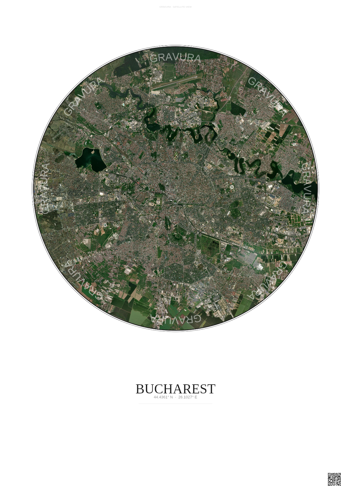 Affiche Bucharest – Poster vue satellite | Gravura – Fond clair