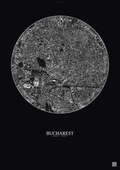 Affiche Bucharest – Poster vue satellite | Gravura – Fond foncé