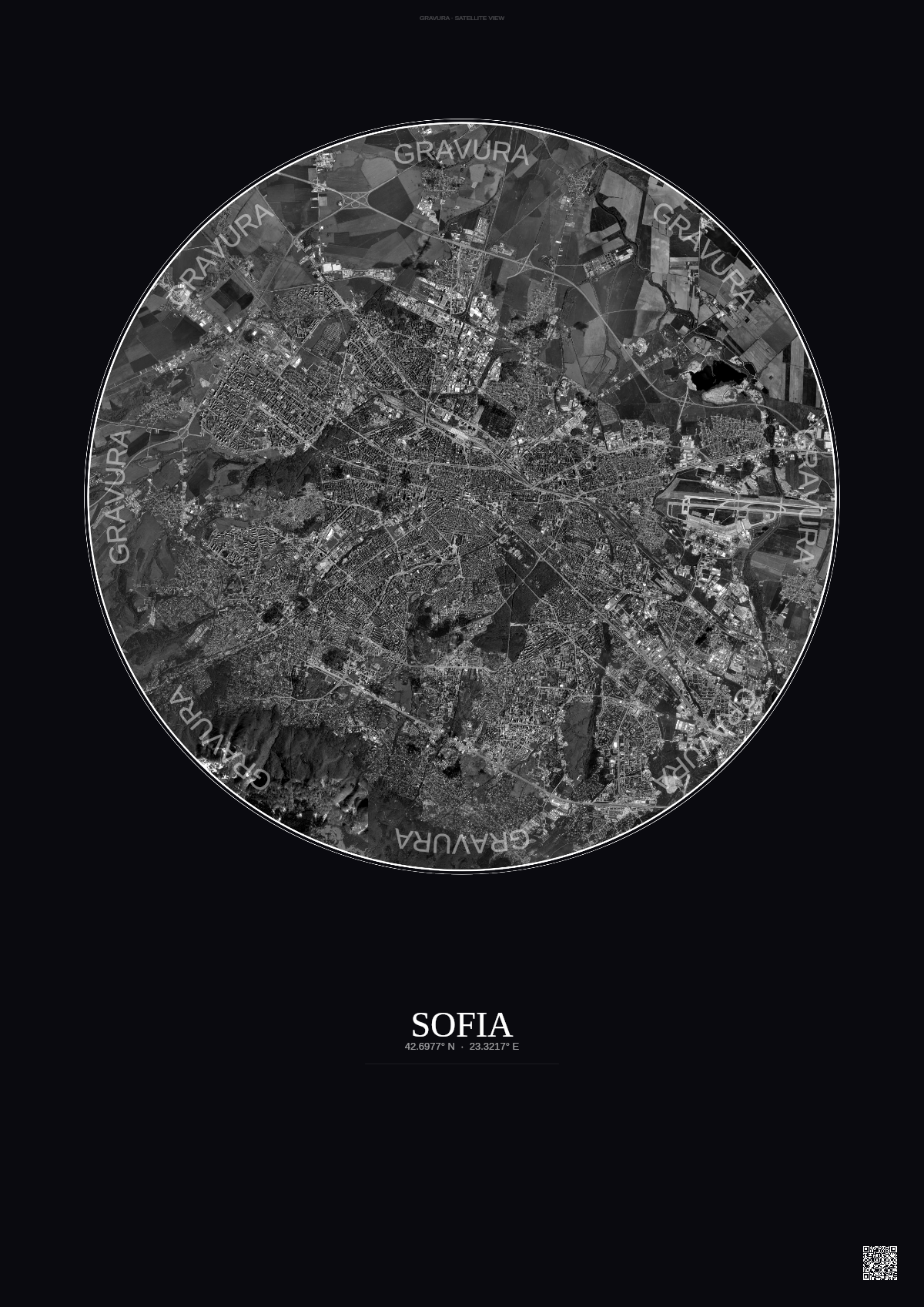 Affiche Sofia – Poster vue satellite | Gravura – Fond foncé