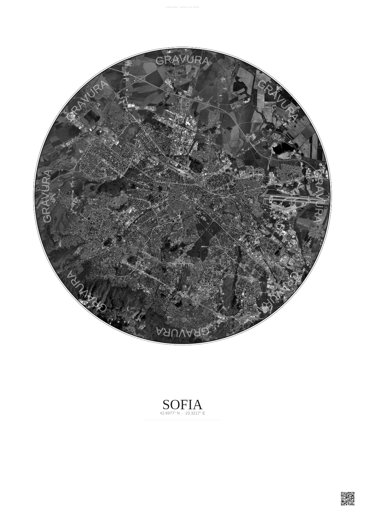 Affiche Sofia – Poster vue satellite | Gravura – Fond clair