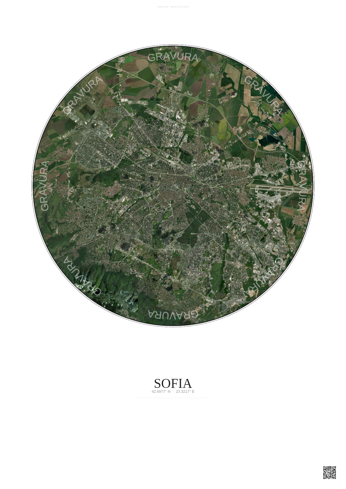Affiche Sofia – Poster vue satellite | Gravura – Fond clair