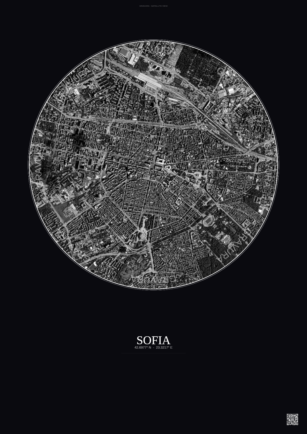 Affiche Sofia – Poster vue satellite | Gravura – Fond foncé