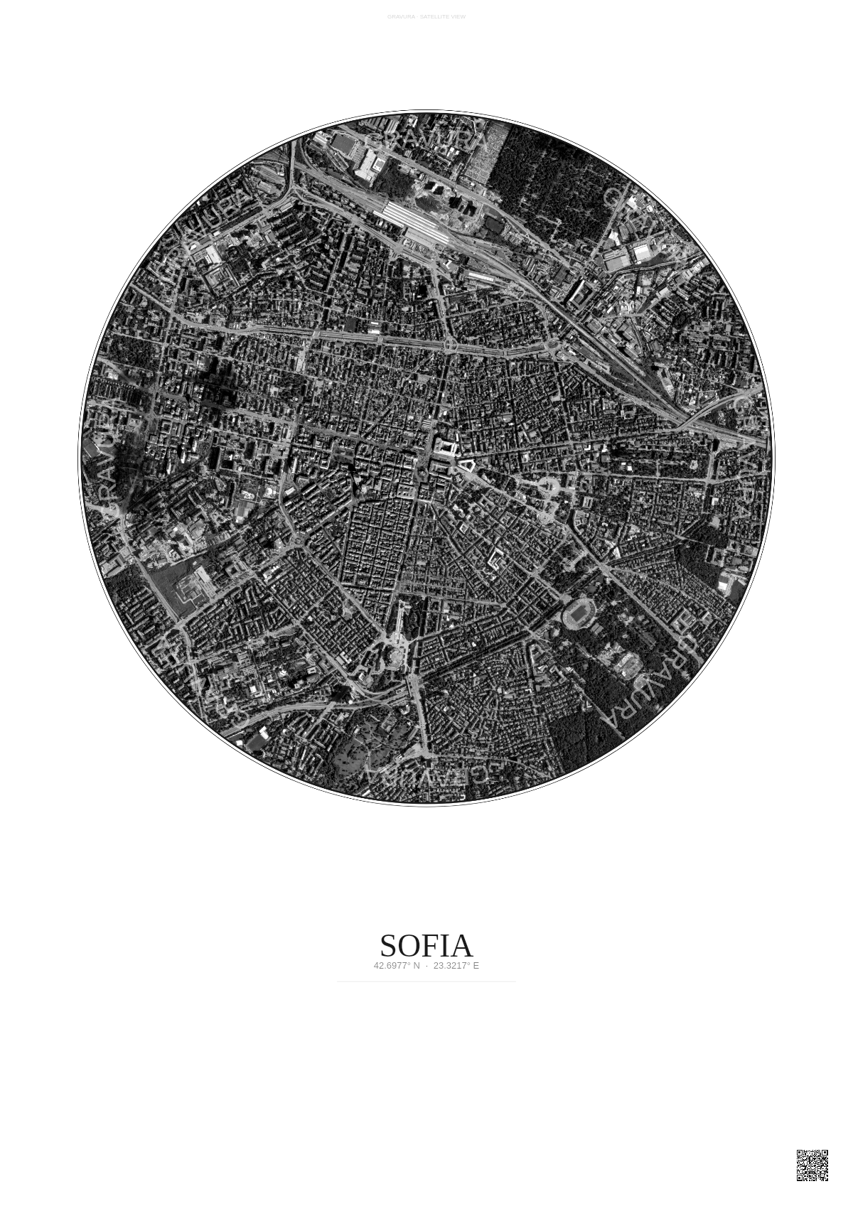 Affiche Sofia – Poster vue satellite | Gravura – Fond clair