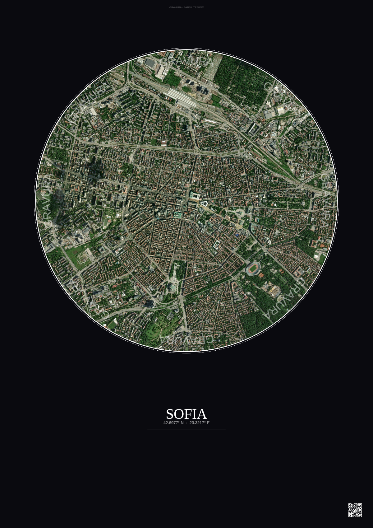 Affiche Sofia – Poster vue satellite | Gravura – Fond foncé