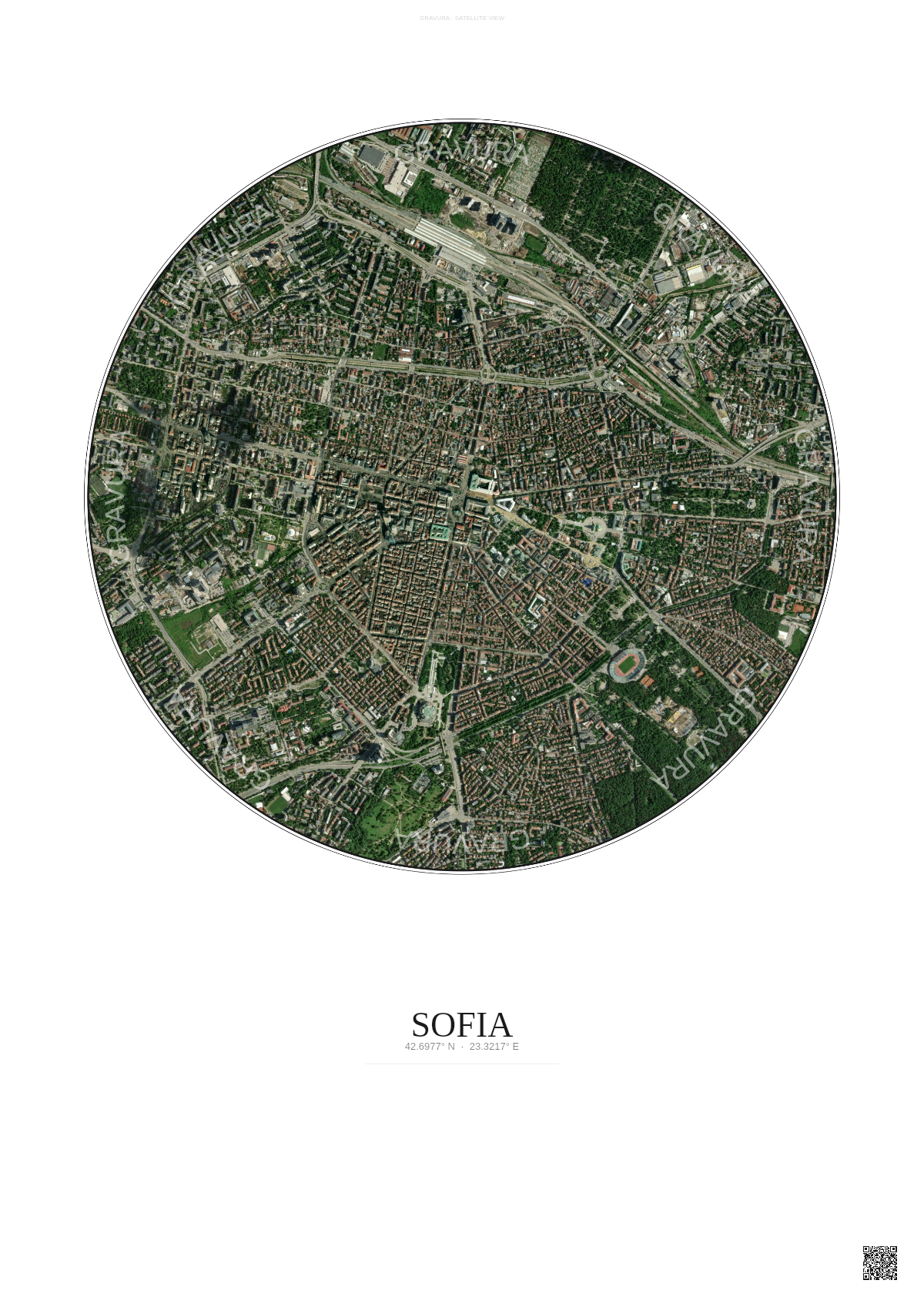 Affiche Sofia – Poster vue satellite | Gravura – Fond clair