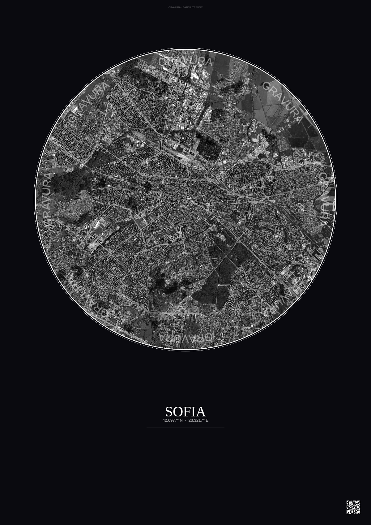Affiche Sofia – Poster vue satellite | Gravura – Fond foncé