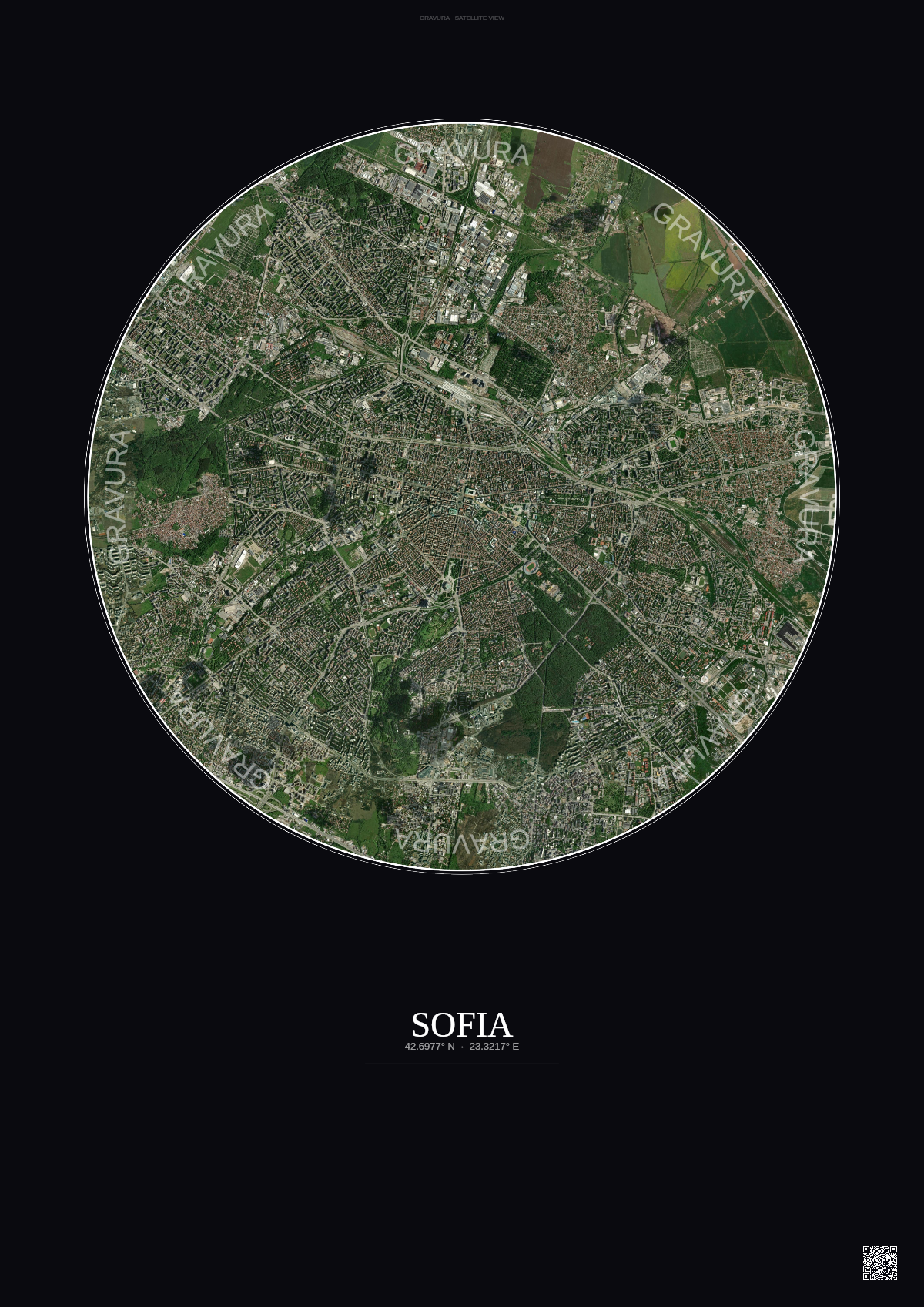 Affiche Sofia – Poster vue satellite | Gravura – Fond foncé