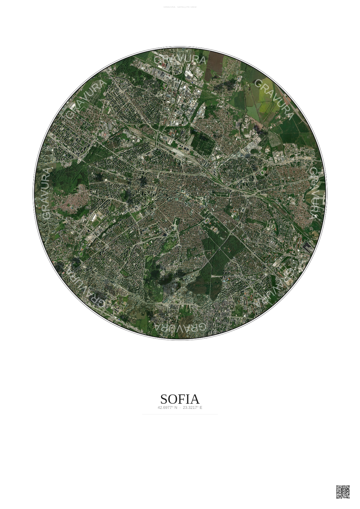 Affiche Sofia – Poster vue satellite | Gravura – Fond clair