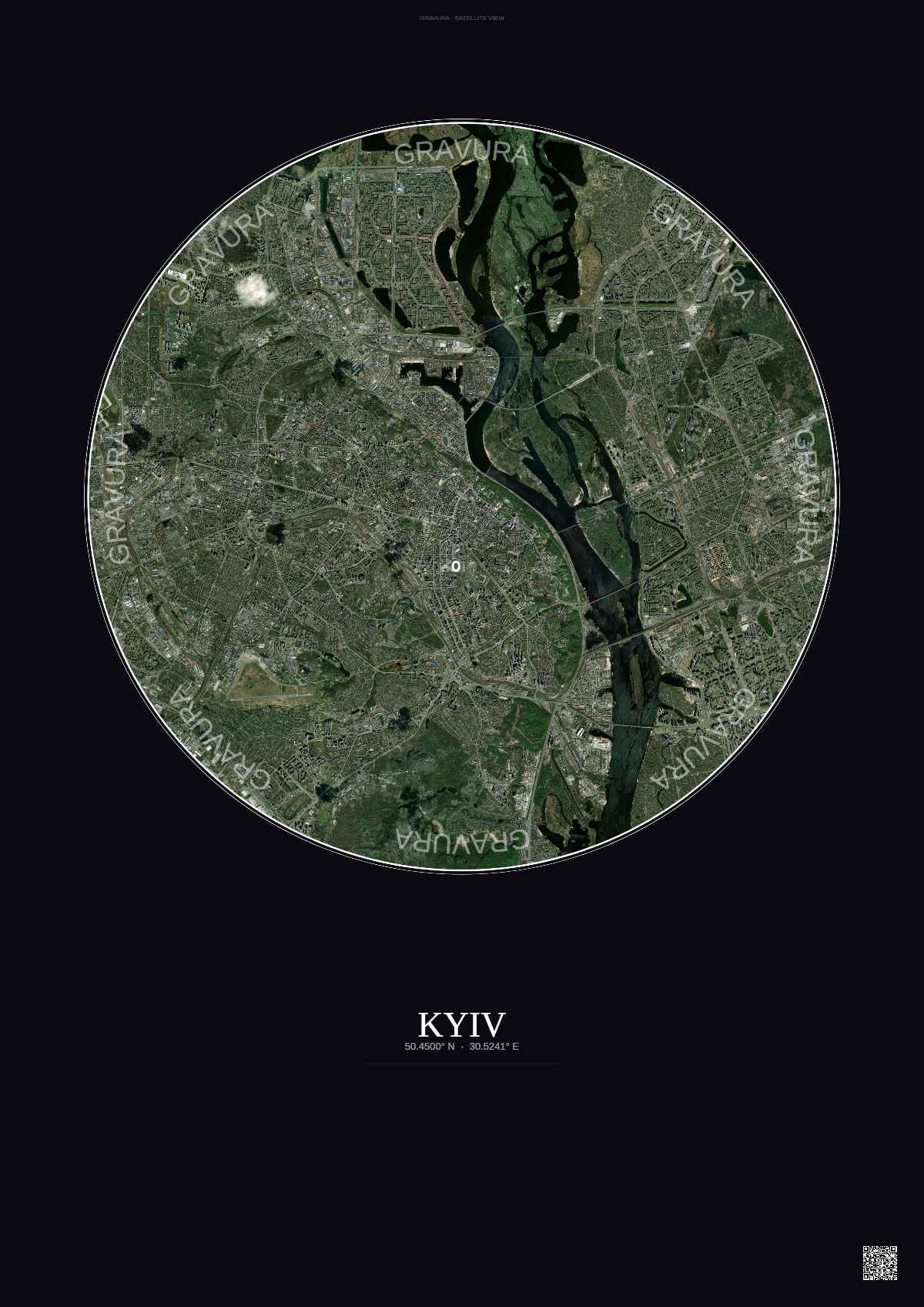 Affiche Kyiv – Poster vue satellite | Gravura – Fond foncé
