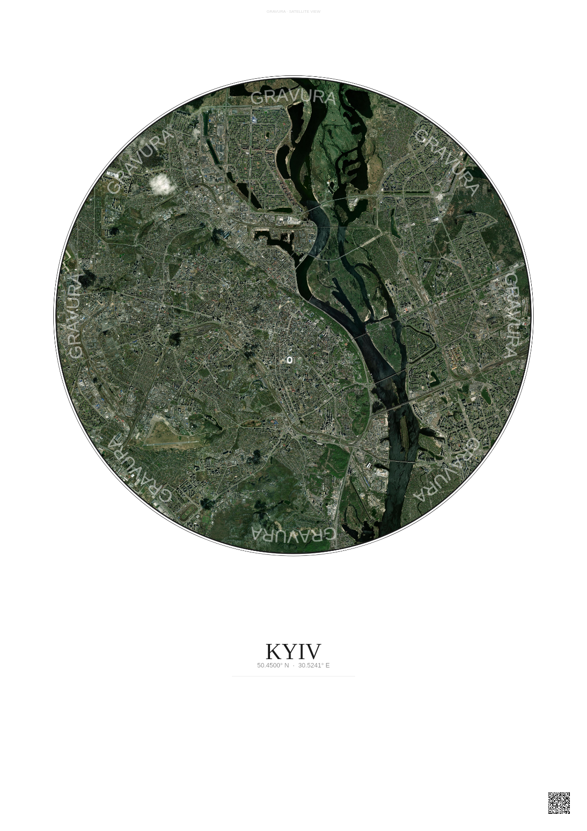 Affiche Kyiv – Poster vue satellite | Gravura – Fond clair