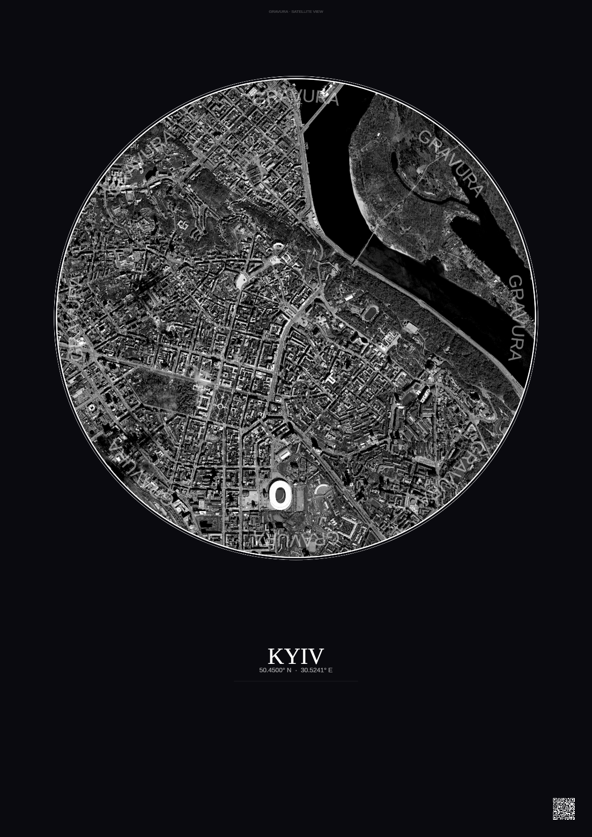 Affiche Kyiv – Poster vue satellite | Gravura – Fond foncé