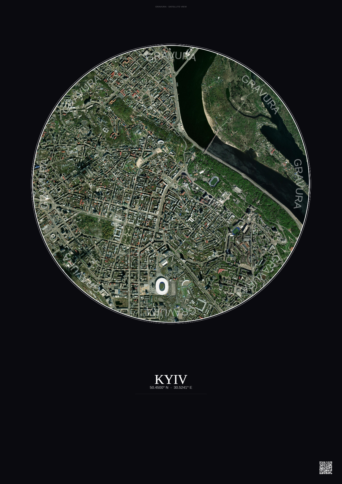 Affiche Kyiv – Poster vue satellite | Gravura – Fond foncé