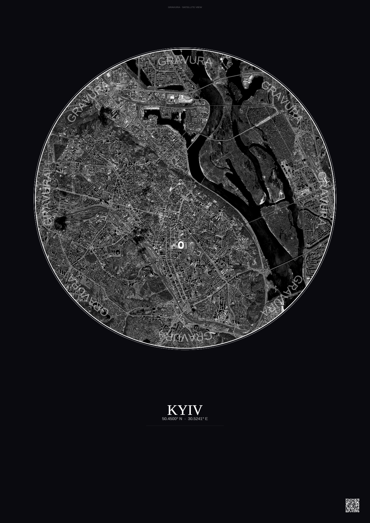Affiche Kyiv – Poster vue satellite | Gravura – Fond foncé