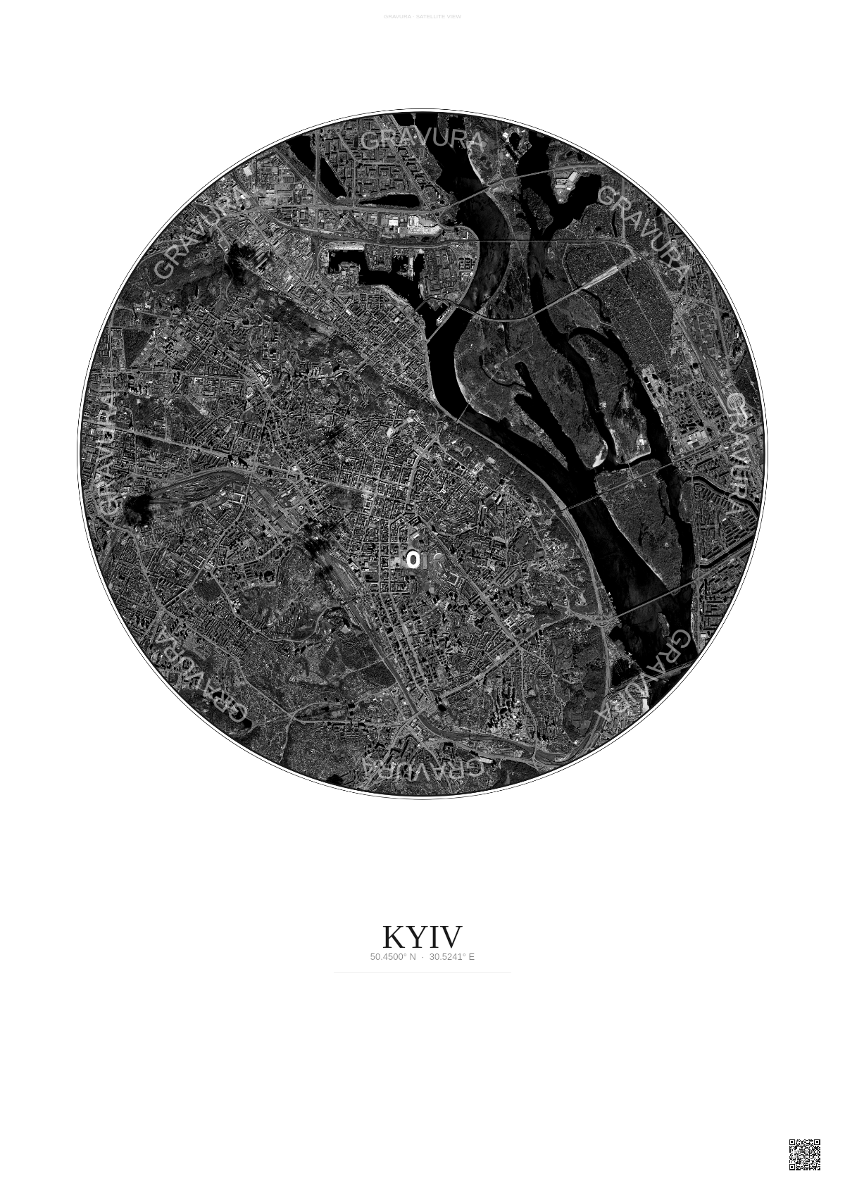 Affiche Kyiv – Poster vue satellite | Gravura – Fond clair