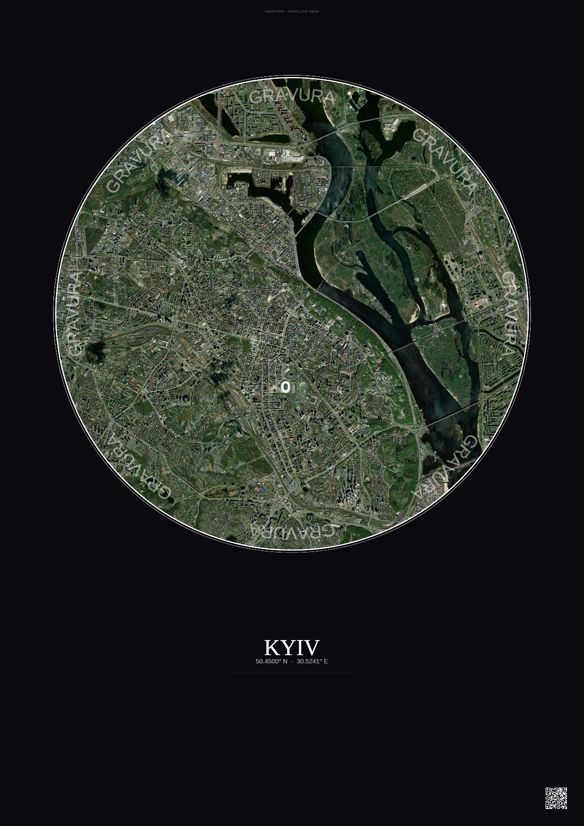 Affiche Kyiv – Poster vue satellite | Gravura – Fond foncé