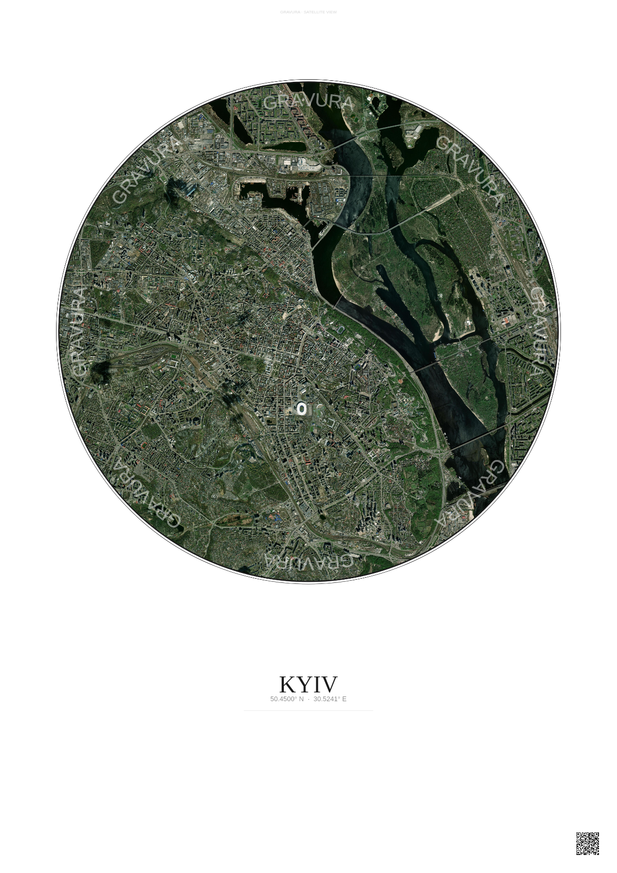 Affiche Kyiv – Poster vue satellite | Gravura – Fond clair