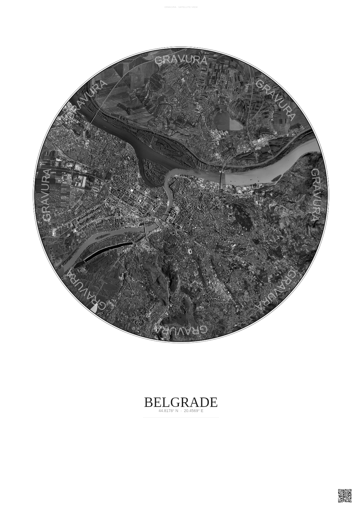 Affiche Belgrade – Poster vue satellite | Gravura – Fond clair