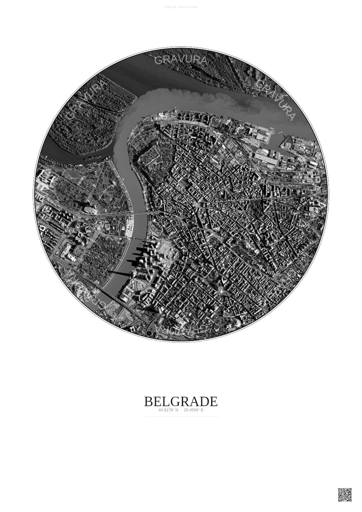 Affiche Belgrade – Poster vue satellite | Gravura – Fond clair