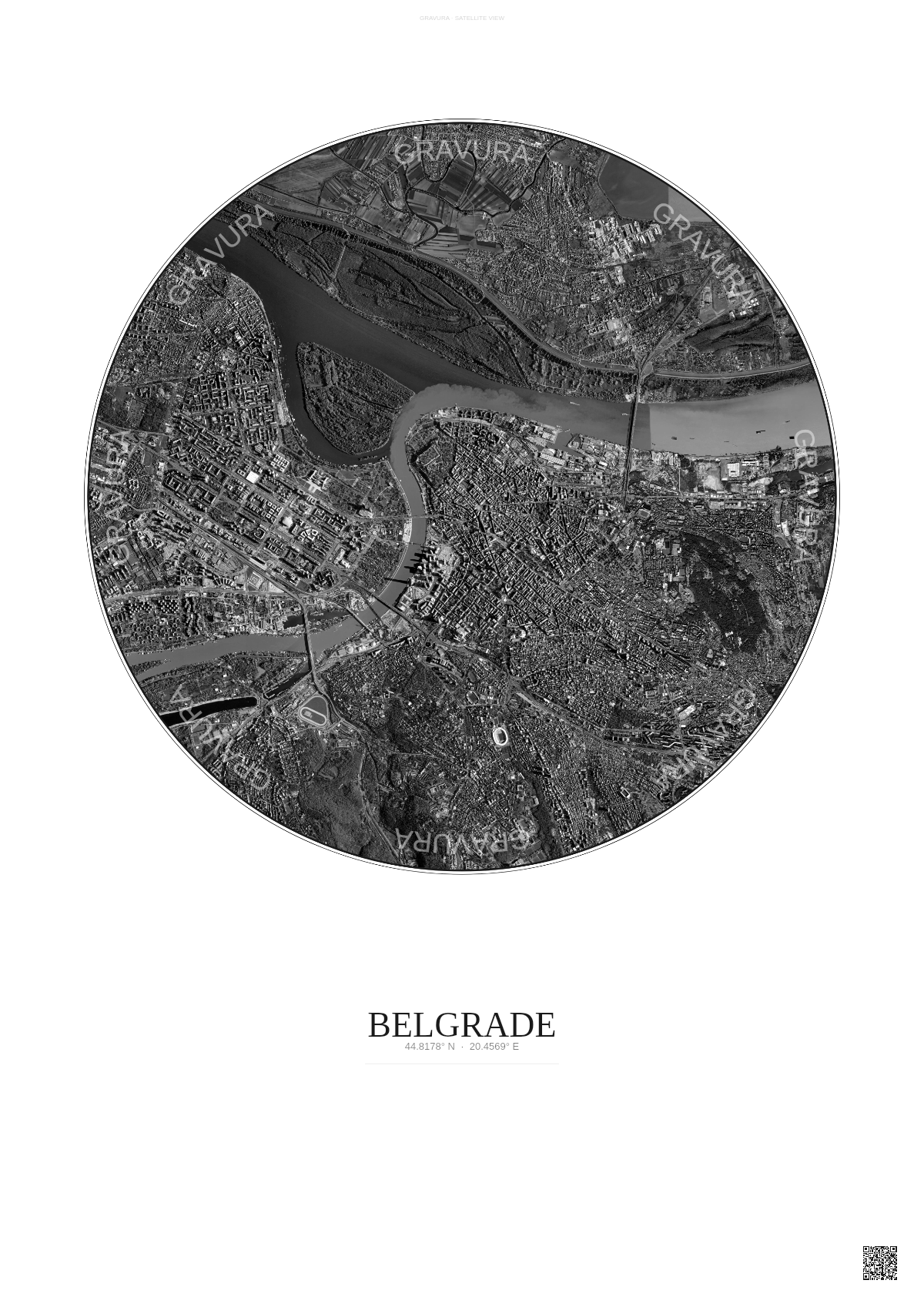 Affiche Belgrade – Poster vue satellite | Gravura – Fond clair