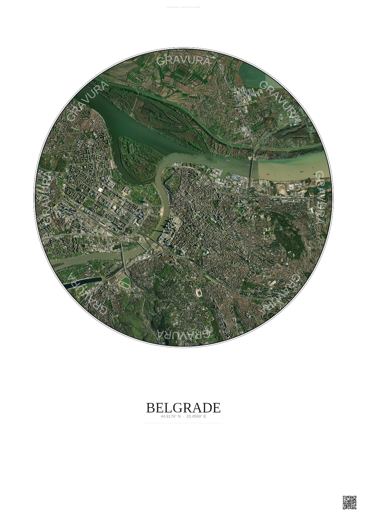 Affiche Belgrade – Poster vue satellite | Gravura – Fond clair