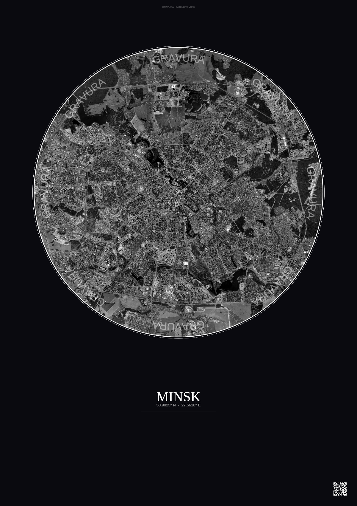 Affiche Minsk – Poster vue satellite | Gravura – Fond foncé