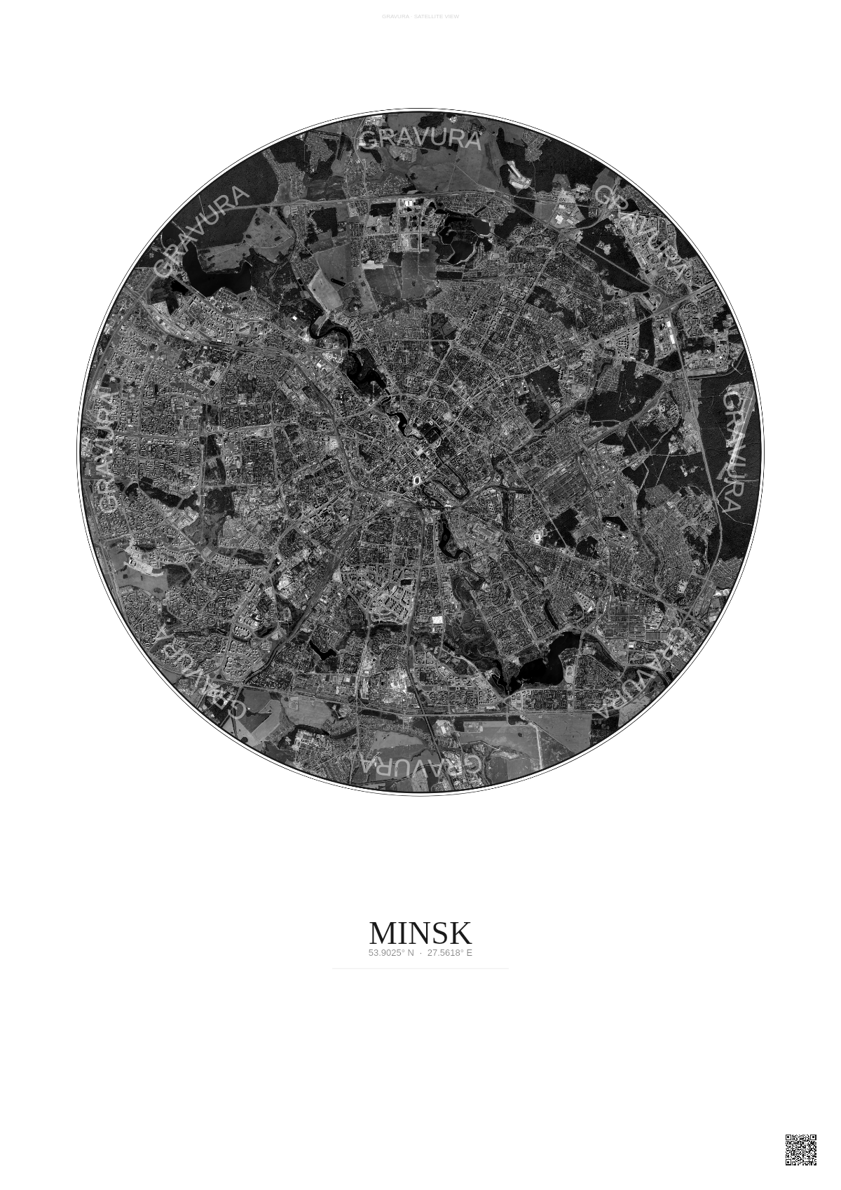 Affiche Minsk – Poster vue satellite | Gravura – Fond clair